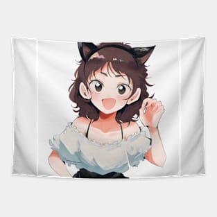 Cat Girl Retro 1990s Style Tapestry