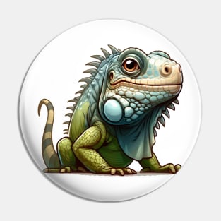 Elderly Iguana Illustration Pin