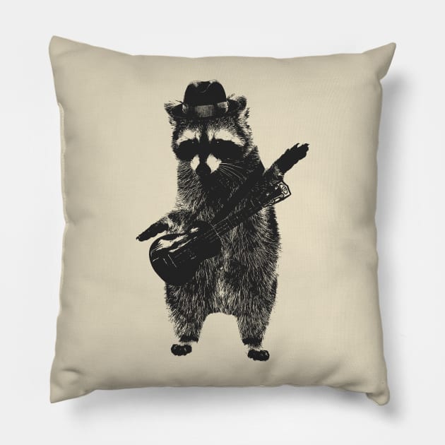 Raccoon wielding ukulele Pillow by dankdesigns