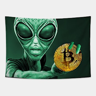 Alien Bitcoin Cryptocurrency NFT Collector Tapestry