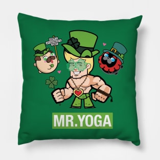 Mr. Yoga and the pugs St. Patrick Pillow