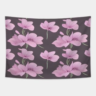 Pink flower pattern with dark grey background Tapestry