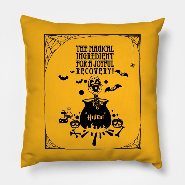 Sarcoma cancer Awareness yellow ribbon Humor the magical ingredient for a joyful recovery Halloween Pillow by Shaderepublic