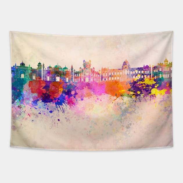 Dhaka skyline in watercolor background Tapestry by PaulrommerArt