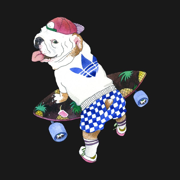 English Bulldog learning to skate by argiropulo