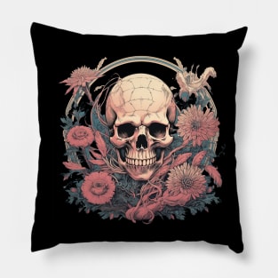 Dark Skull and Flowers Pillow