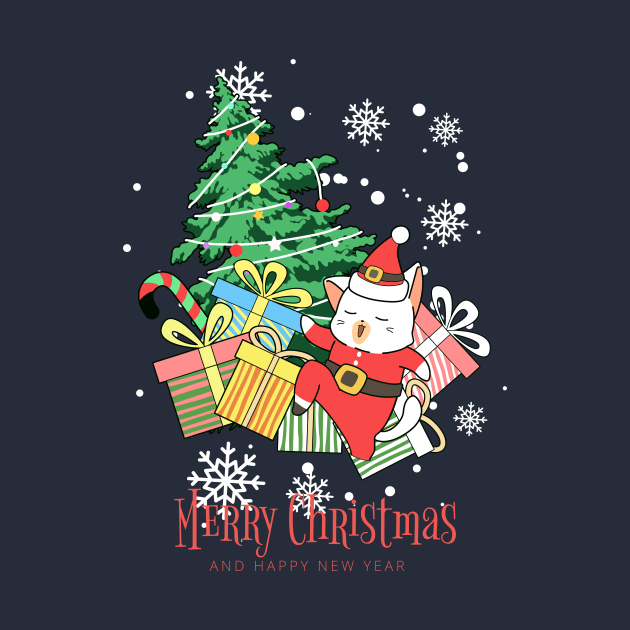 Cool Santa Cat - Happy Christmas and a happy new year! - Available in stickers, clothing, etc by Crazy Collective