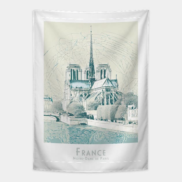 Serene Notre-Dame de Paris France Illustration Tapestry by POD24