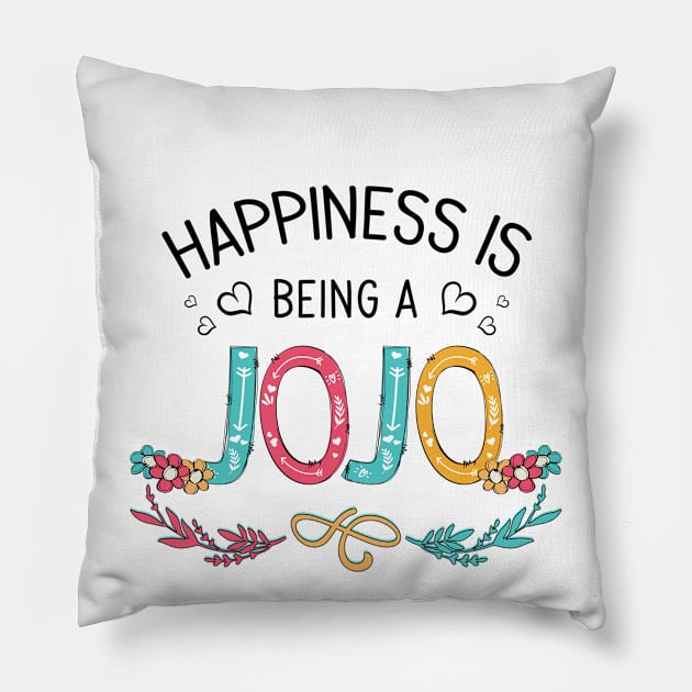 Happiness Is Being A Jojo Wildflowers Valentines Mothers Day Pillow by KIMIKA