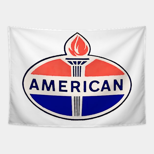 American Oil 1960s Vintage Auto Decal Tapestry by Desert Owl Designs