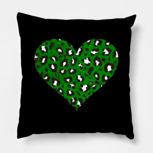 Dark Green, Black and White Leopard Print Heart Pillow