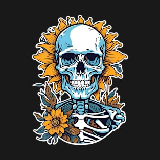 Sun Flower Gardening Skull T-Shirt