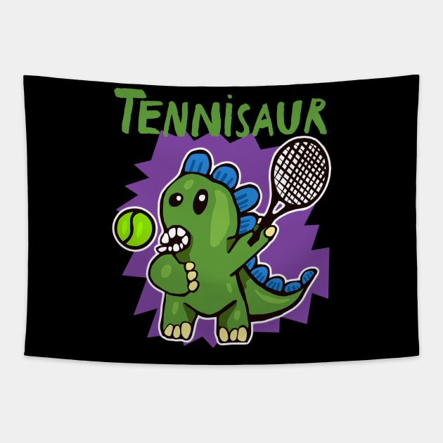 Tennisaur - Dinosaur Playing Tennis Tapestry by wildjellybeans