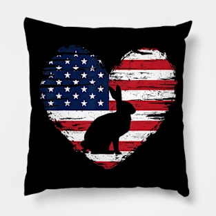 Rabbit American Flag Heart 4th of July USA Patriotic Pride Pillow