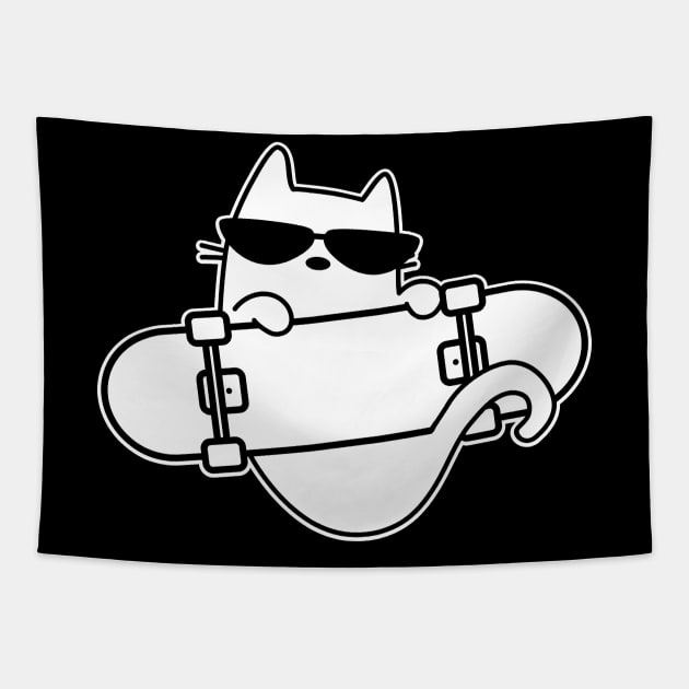 Cat and Skateboard Skateboarding Cat Outline Tapestry by GlanceCat