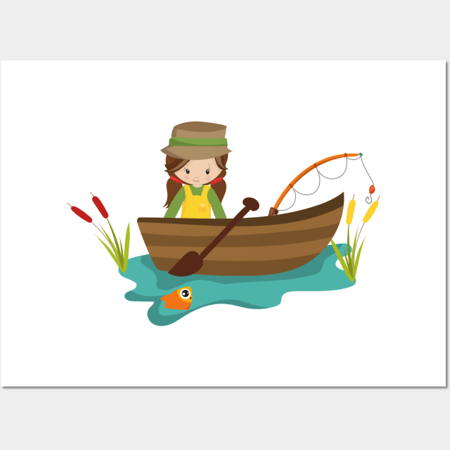 Fishing Girl, Fishing Rod, Fisherman, Brown Hair - Fishing Girl - Posters  and Art Prints