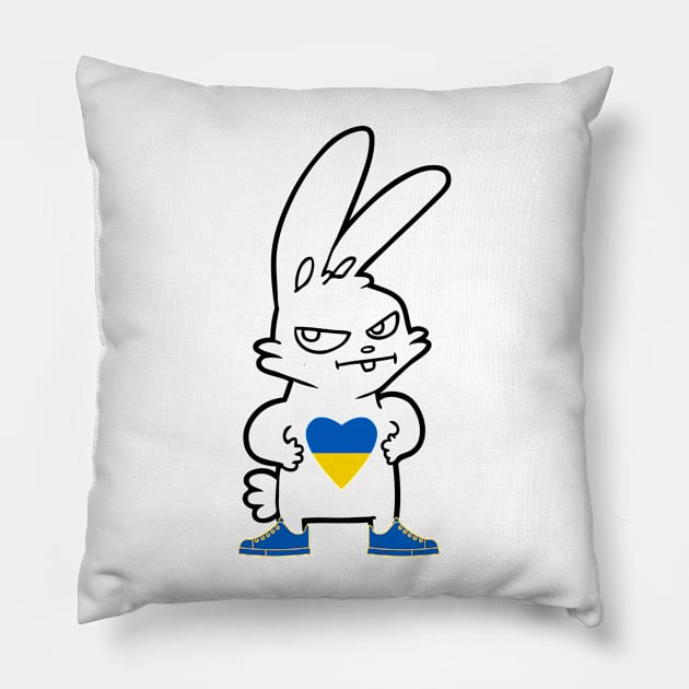 Ukraine heart Rabbit with sneakers, Ukraine, fight, support, love Pillow by Kristalclick 