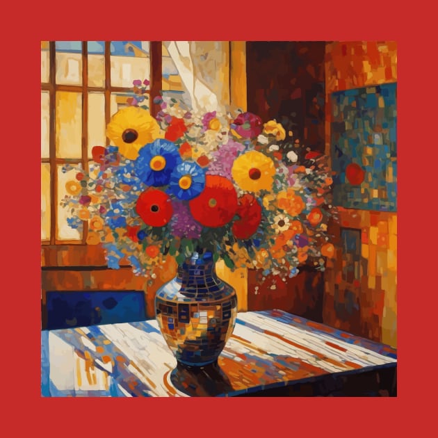 Colorful Bouquet of Flowers in a Gold Vase by bragova