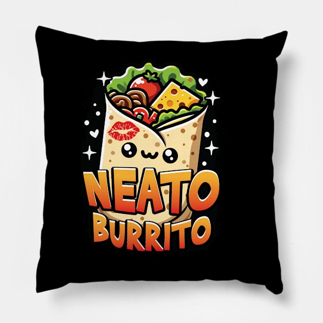 Neato Burrito Funny Mexican Food Lover Graphic Pillow by Graphic Duster