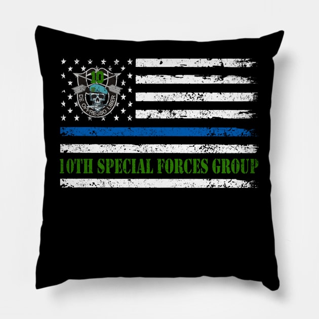 Proud US Army 10th Special Forces Group Skull Flag Veteran De Oppresso Liber SFG - Gift for Veterans Day 4th of July or Patriotic Memorial Day Pillow by Oscar N Sims