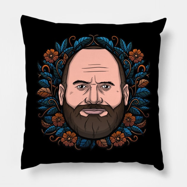 Tom Segura (Flowered) Pillow by Baddest Shirt Co.