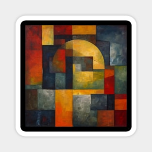 Minimalistic Geometric Patterns in an Abstract Oil Painting Magnet