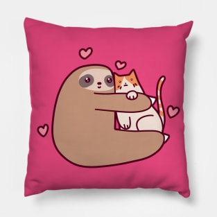 Sloth Loves Cat Pillow