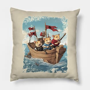 Cute adventure gerbil hamster pirates ocean sailing Pillow