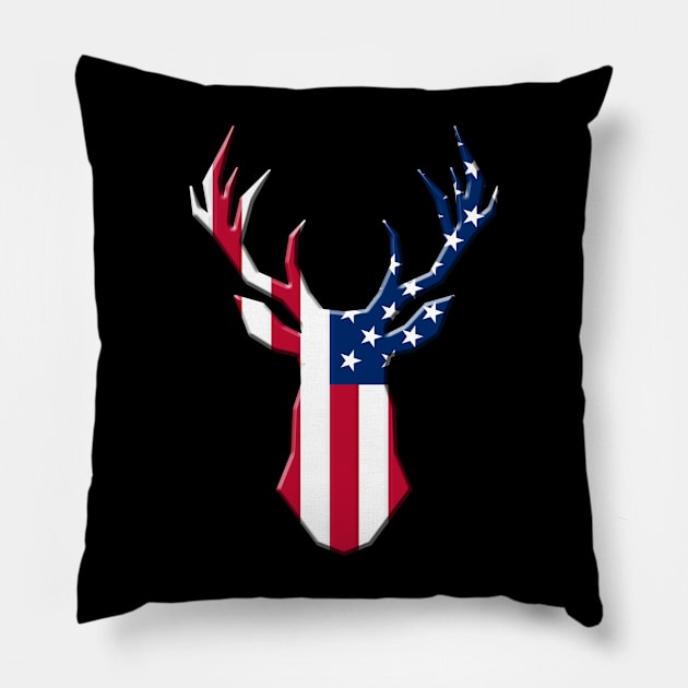 USA Flag Deer Hunting Emblem American Hunters Gift Pillow by HypeProjecT