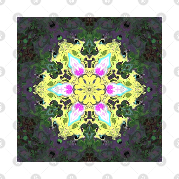 Psychedelic Kaleidoscope Flower Yellow and Pink by WormholeOrbital