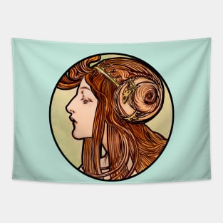 Art Nouveau woman bust  retro with colorful vintage  design Tapestry