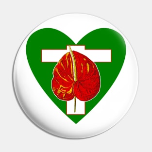 red flower and green heart Pin