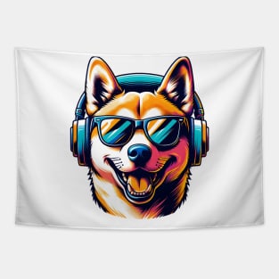 Jindo Smiling DJ with Headphones and Sunglasses Tapestry