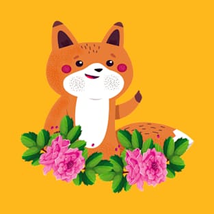 Cute Fox Animals Flower T-Shirt