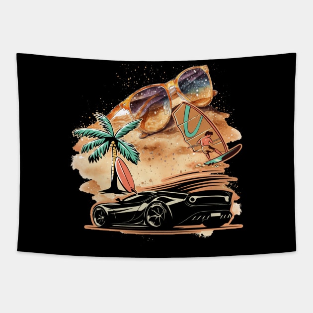 Let's Live, Vintage Car American customs,Funny Muscle Car Racing 70s Hot Road Rally Racing Lover Gifts  Tapestry by Customo