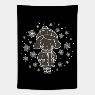 Winter Shy Girl Tapestry