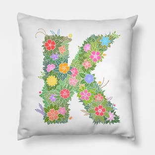 K Floral Letter Monogram Pillow