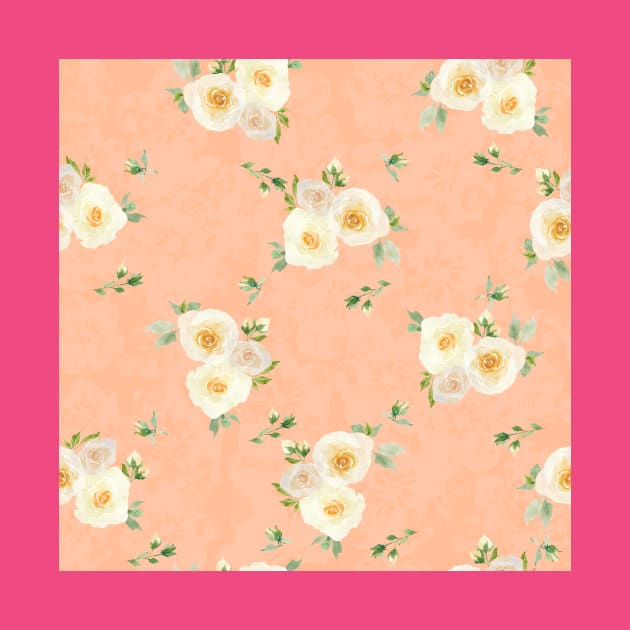 White Roses on Peach Fuzz Abstract Floral by Jaana Day