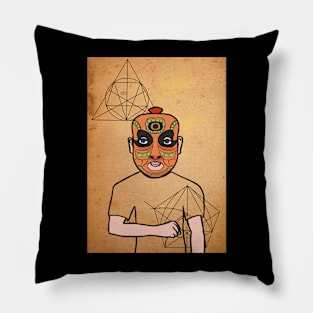 DaVinci-Inspired Indian Male Character with Blue Eyes and Egyptian Hieroglyph Background Pillow