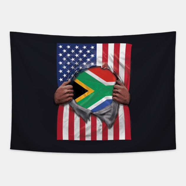 South Africa Flag American Flag Ripped - Gift for South African From South Africa Tapestry by Country Flags