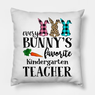 Every Bunny's Favorite Kindergarten Teacher Leopard Buffalo Bunny Easter Day Pillow