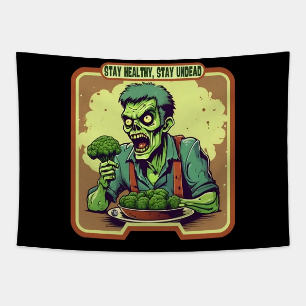 Broccoli zombie healthy life Tapestry by Ilustradamus