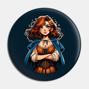 Red Haired Sorceress in a Blue Cloak - Fantasy Pin