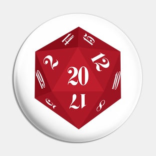 Red 20-Sided Dice Design Pin