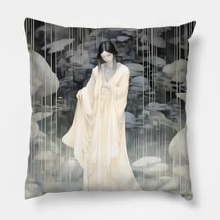 Art Deco Island Elegance - Lady In White Kimono Pillow