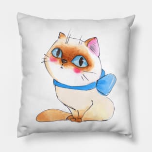 Cartoon Cat Watercolor Pillow