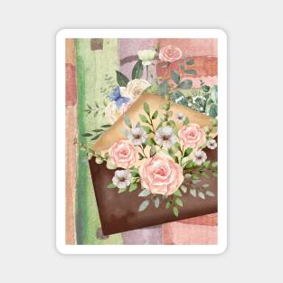 Vintage Mail with Flowers Magnet