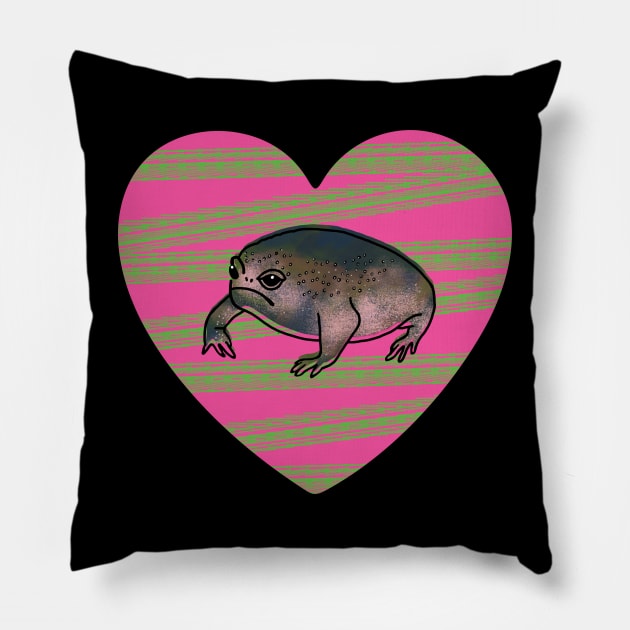 Black Desert Rain Frog Love Heart Valentines Day Pillow by okpinsArtDesign