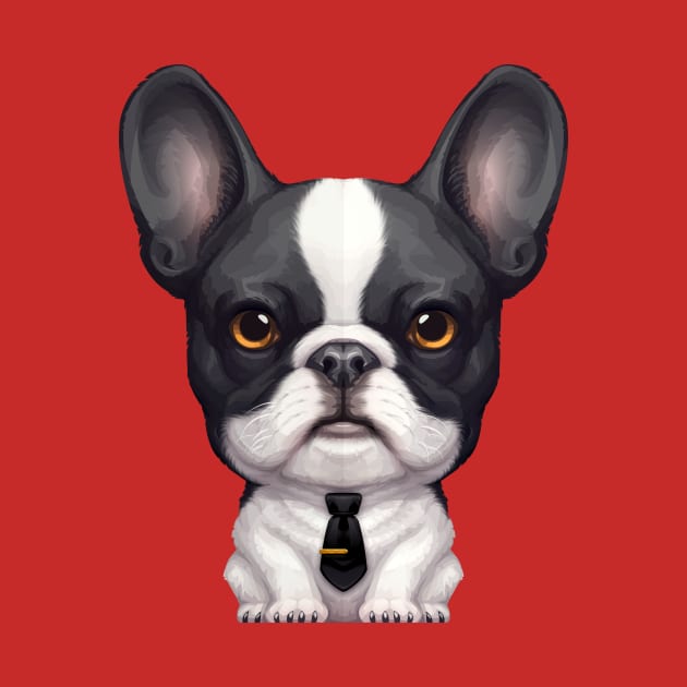 Brindle Pied French Bulldog Wearing a Tie by stonemask