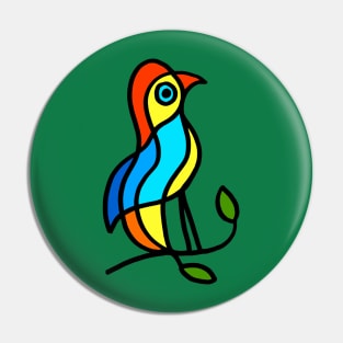 Color Bird on a Twig on Green Pin